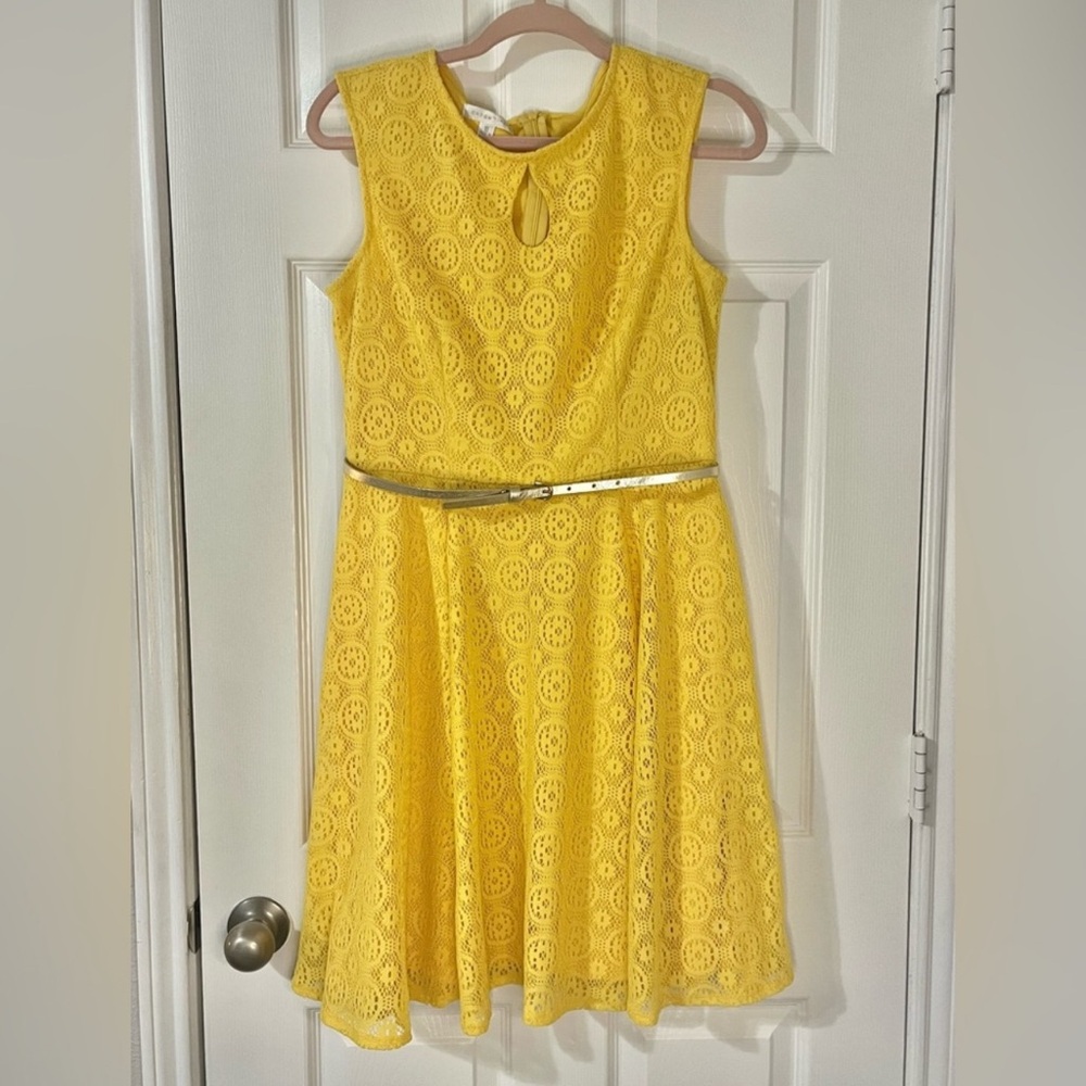 Yellow lace sun dress London times with belt